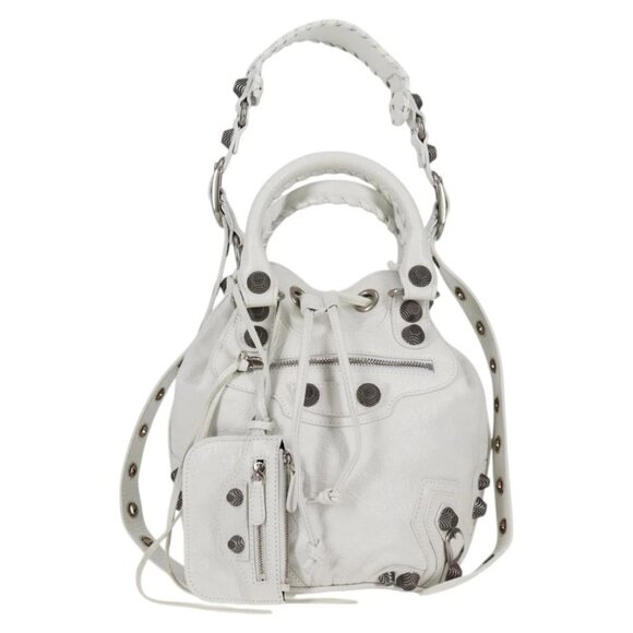 BALENCIAGA Luca Goal XS Hand Bag Leather 2way White Silver - Picture 1 of 16